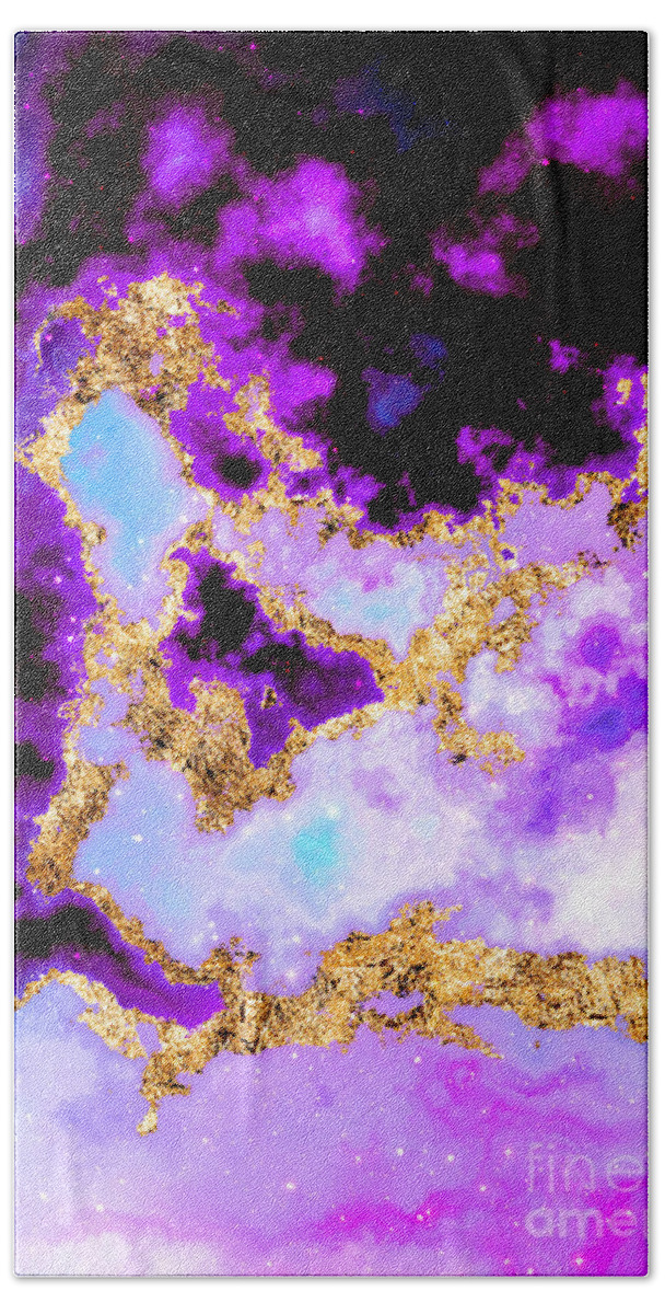 Holyrockarts Bath Towel featuring the mixed media 100 Starry Nebulas in Space Abstract Digital Painting 029 by Holy Rock Design