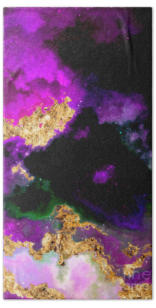 Holyrockarts Bath Towel featuring the mixed media 100 Starry Nebulas in Space Abstract Digital Painting 054 by Holy Rock Design