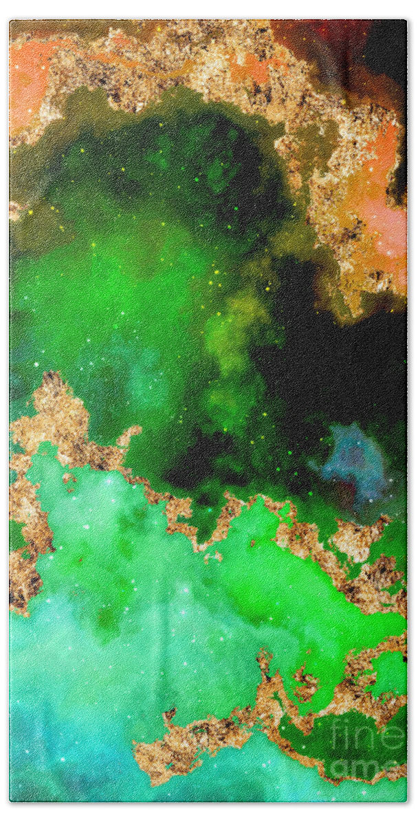 Holyrockarts Bath Towel featuring the mixed media 100 Starry Nebulas in Space Abstract Digital Painting 061 by Holy Rock Design