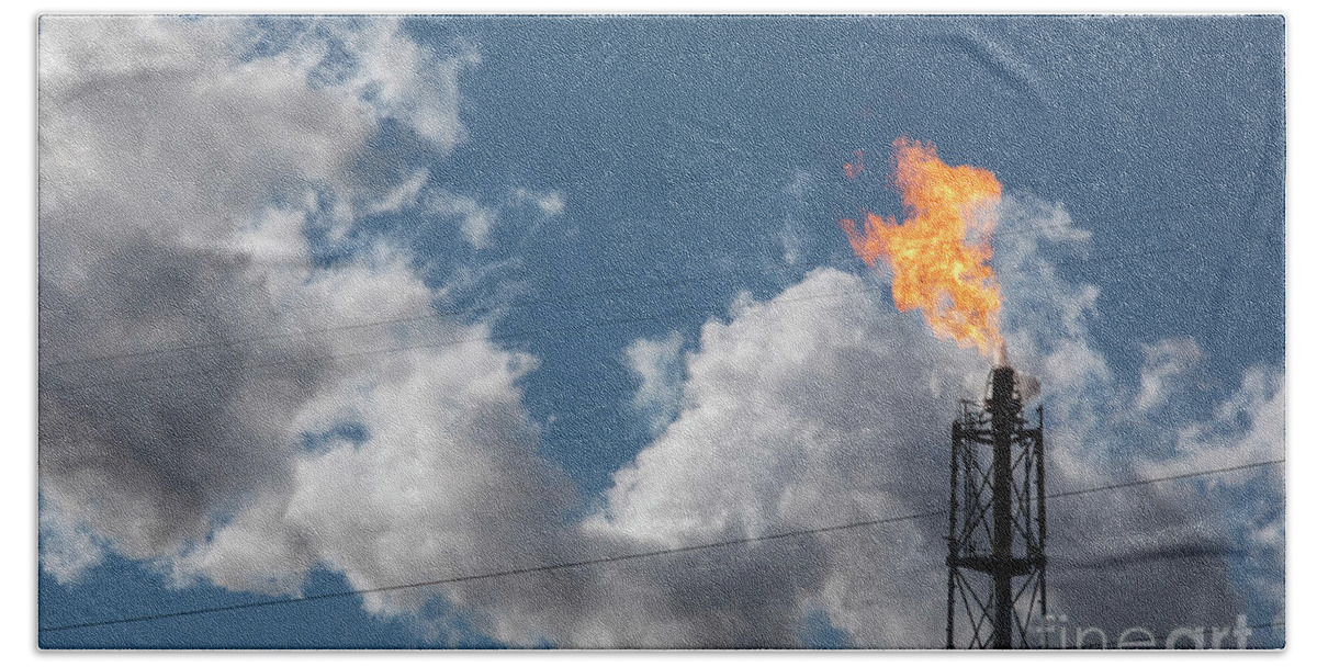 Flare Bath Towel featuring the photograph Oil Refinery #11 by Jim West