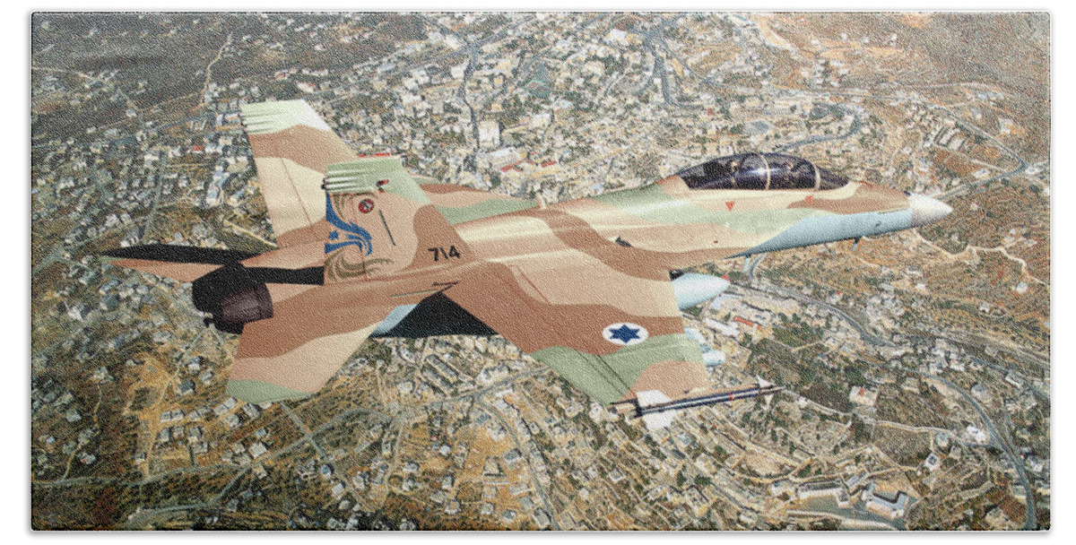 Super Hornet Bath Towel featuring the digital art 12. F/A-18FI Israeli Super Hornet by Custom Aviation Art