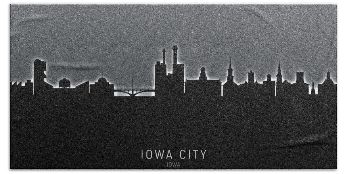 Iowa City Hand Towel featuring the digital art Iowa City Iowa Skyline #12 by Michael Tompsett