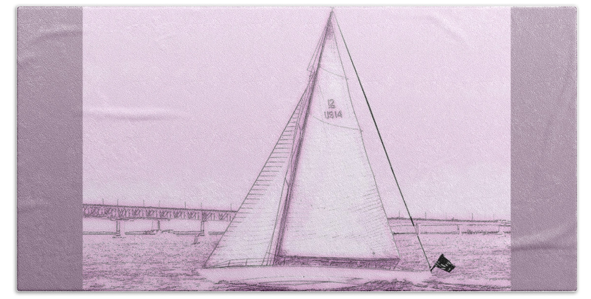 Tom Prendergast Hand Towel featuring the photograph 12 Meter Sailing Image In Black Pencil by Tom Prendergast