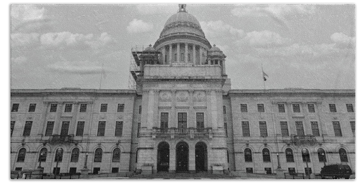 Democrats Bath Towel featuring the photograph Rhode Island state capitol building in black and white #12 by Eldon McGraw