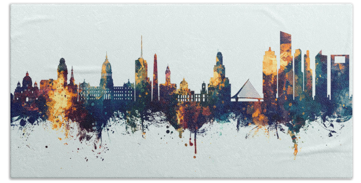 Buenos Aires Hand Towel featuring the digital art Buenos Aires Argentina Skyline #13 by Michael Tompsett