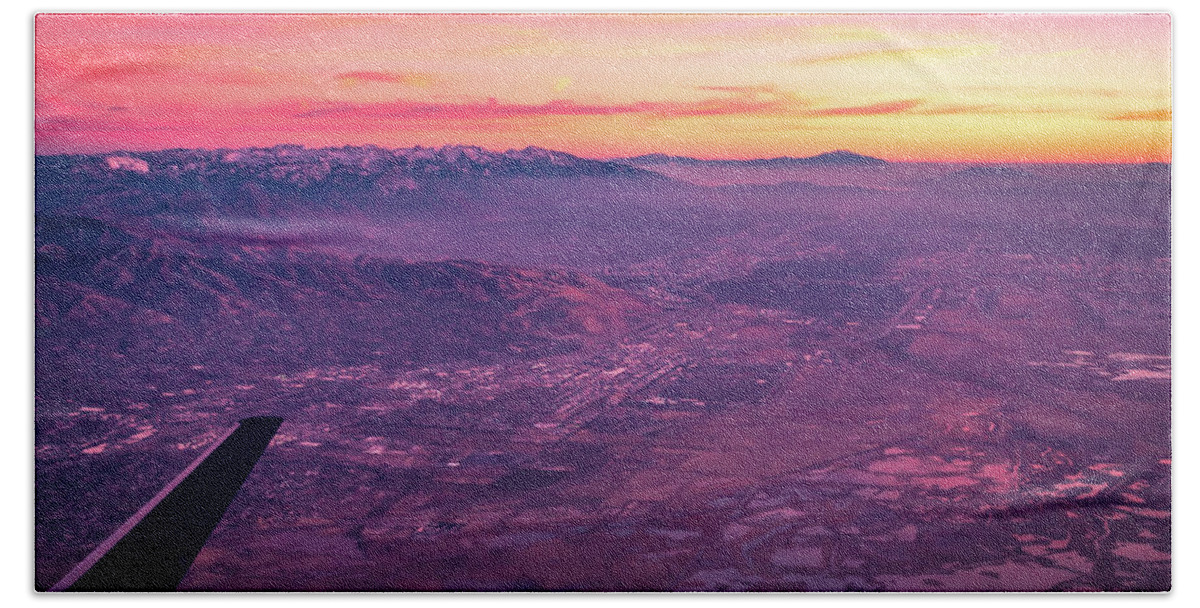 Flying Bath Towel featuring the photograph Flying Over Rockies In Airplane From Salt Lake City At Sunset #13 by Alex Grichenko