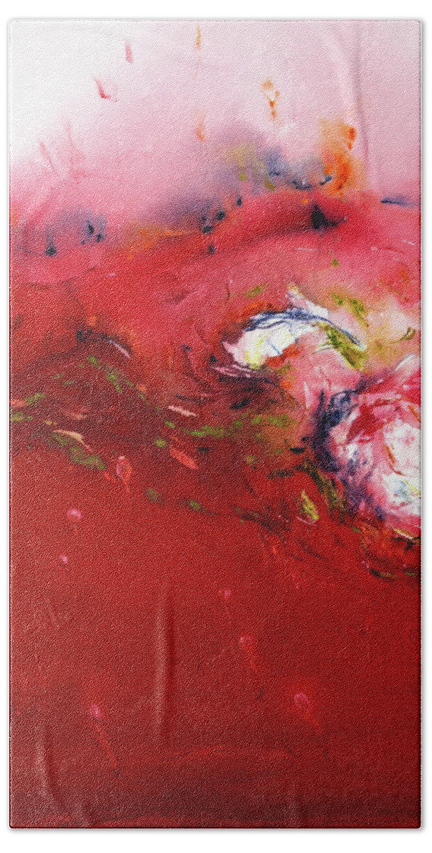 Bath Towel featuring the painting 'Red wave or now I see it now I don't' by Petra Rau