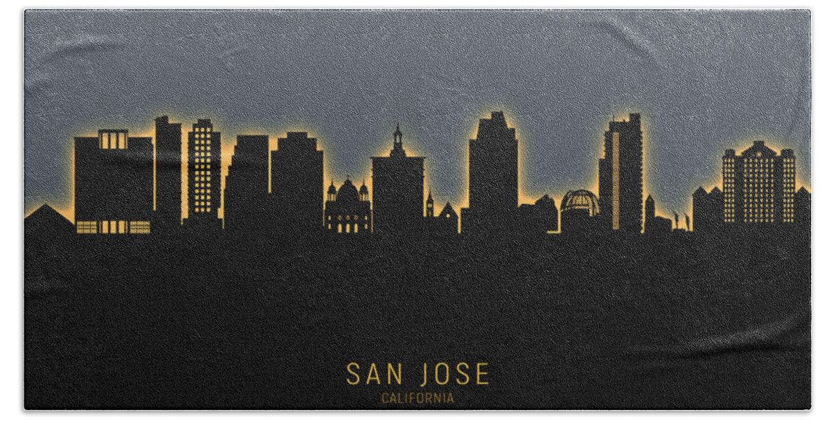 San Jose Hand Towel featuring the digital art San Jose California Skyline by Michael Tompsett