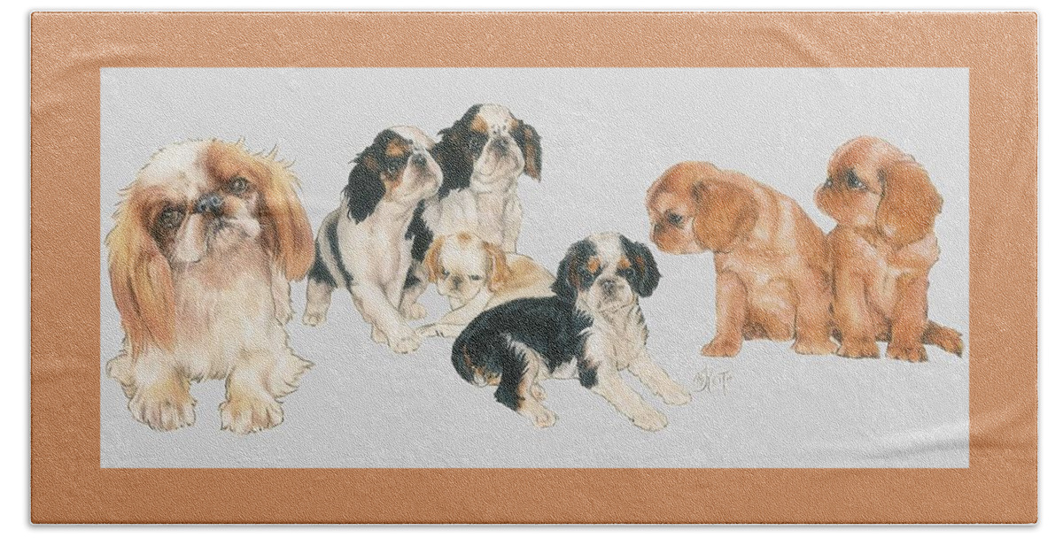 Toy Group Bath Towel featuring the mixed media English Toy Spaniel Puppies by Barbara Keith
