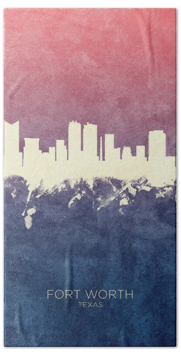Fort Worth Hand Towel featuring the digital art Fort Worth Texas Skyline #14 by Michael Tompsett