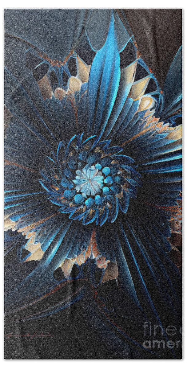 Flowers Hand Towel featuring the digital art Blue flower geometry #15 by Sabantha