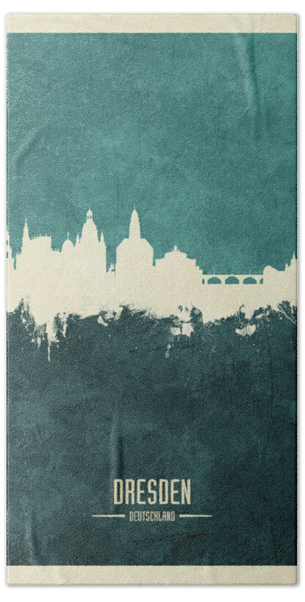 Dresden Bath Sheet featuring the digital art Dresden Germany Skyline by Michael Tompsett