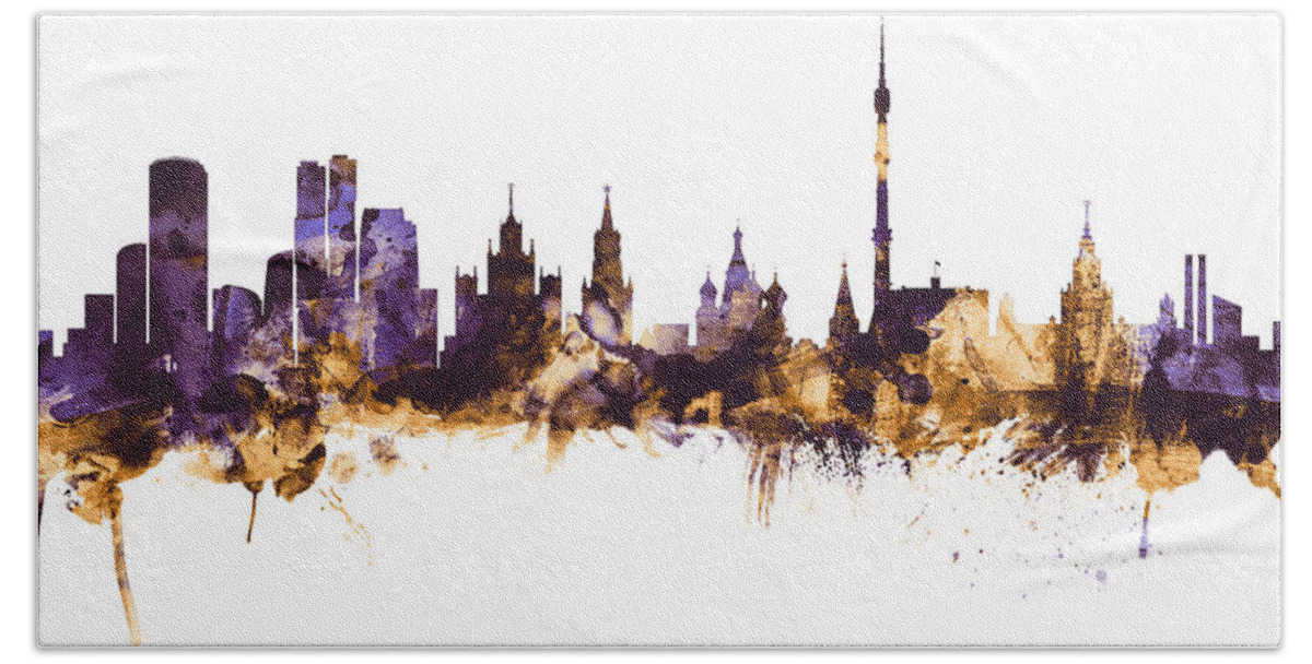 Moscow Hand Towel featuring the digital art Moscow Russia Skyline by Michael Tompsett