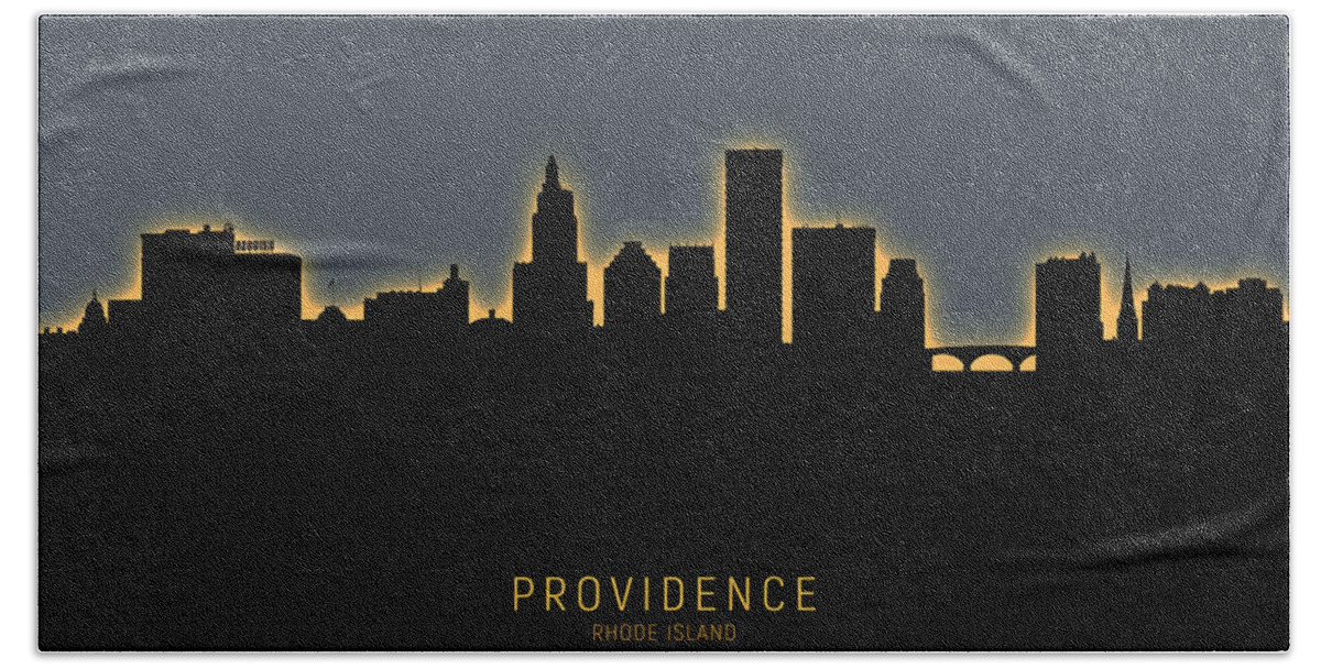 Providence Hand Towel featuring the digital art Providence Rhode Island Skyline by Michael Tompsett