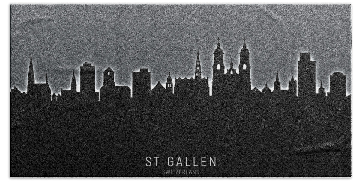 St Gallen Hand Towel featuring the digital art St Gallen Switzerland Skyline #15 by Michael Tompsett