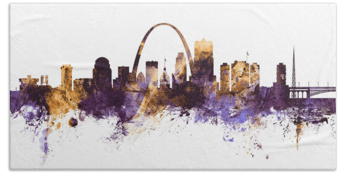 St Louis Hand Towel featuring the digital art St Louis Missouri Skyline #15 by Michael Tompsett