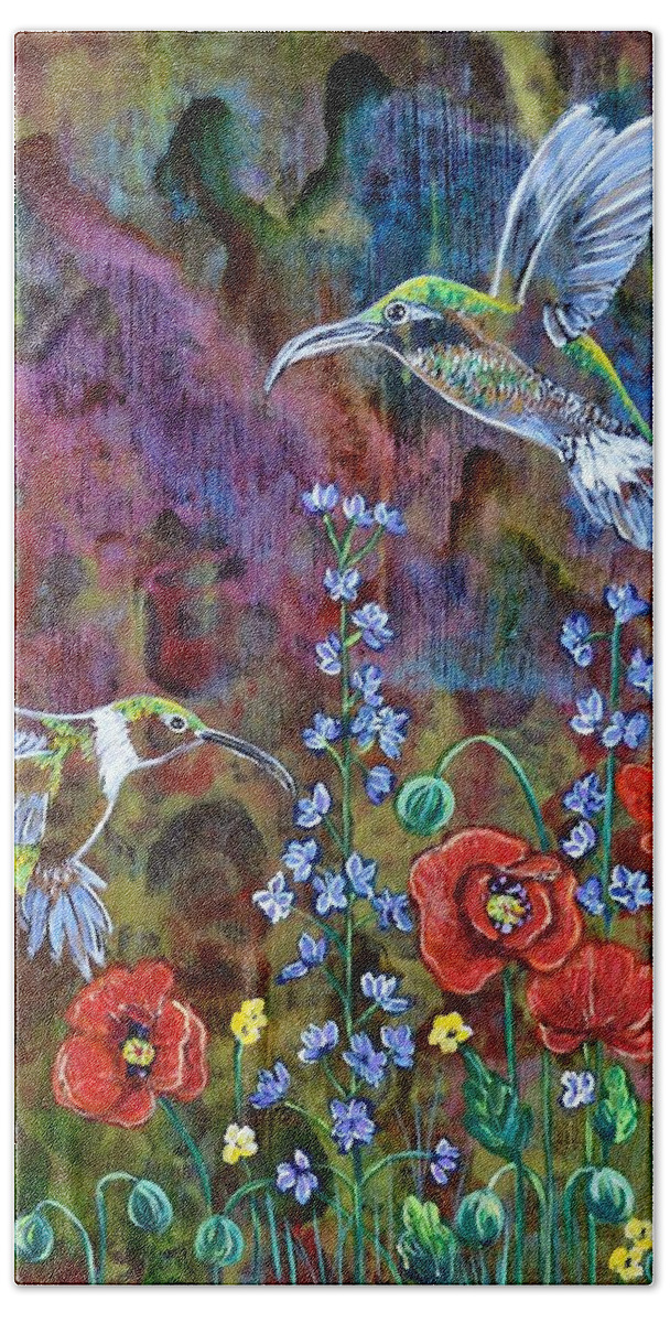 Hummingbirds Bath Towel featuring the painting Hummers Paradise by Melissa Torres