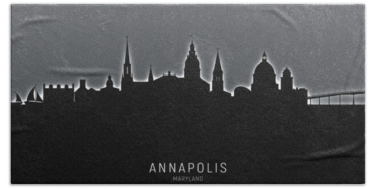 Annapolis Hand Towel featuring the digital art Annapolis Maryland Skyline by Michael Tompsett