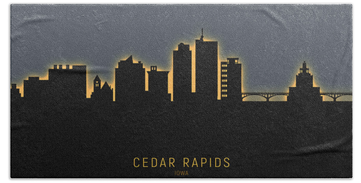 Cedar Rapids Hand Towel featuring the digital art Cedar Rapids Iowa Skyline #16 by Michael Tompsett