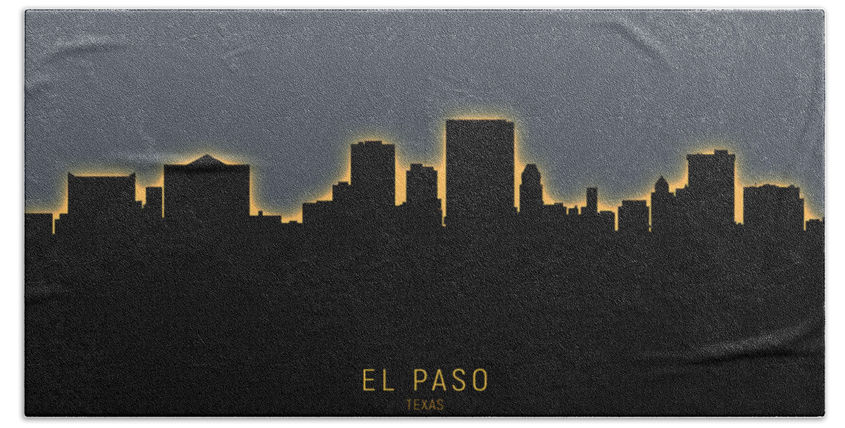 El Paso Hand Towel featuring the digital art El Paso Texas Skyline by Michael Tompsett