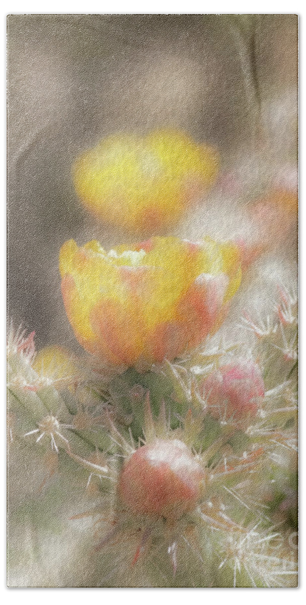 Cactus Bath Towel featuring the photograph 1626 Watercolor Cactus Blossom by Kenneth Johnson