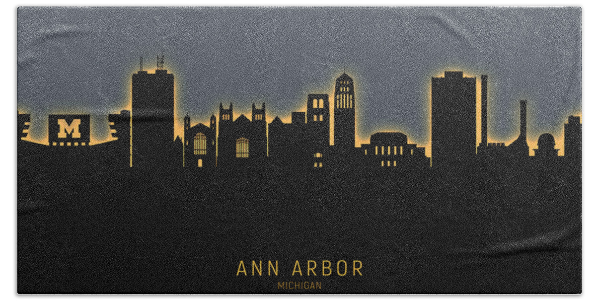 Ann Arbor Hand Towel featuring the digital art Ann Arbor Michigan Skyline by Michael Tompsett