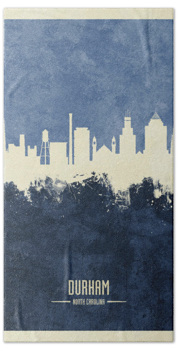 Durham Hand Towel featuring the digital art Durham North Carolina Skyline by Michael Tompsett