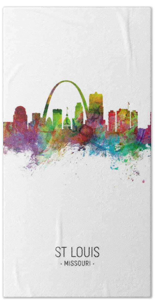St Louis Hand Towel featuring the digital art St Louis Missouri Skyline by Michael Tompsett