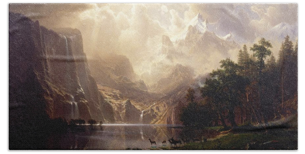 Sierra Hand Towel featuring the painting Among the Sierra Nevada California #4 by Albert Bierstadt