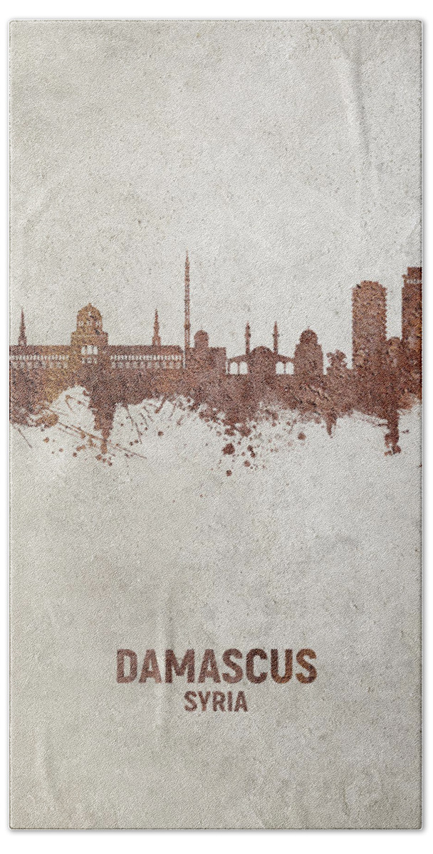 Damascus Bath Towel featuring the digital art Damascus Syria Skyline #18 by Michael Tompsett