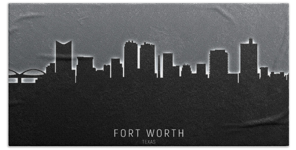 Fort Worth Hand Towel featuring the digital art Fort Worth Texas Skyline #18 by Michael Tompsett