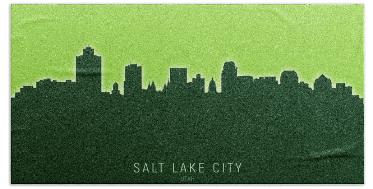 Salt Lake City Hand Towel featuring the digital art Salt Lake City Utah Skyline #18 by Michael Tompsett