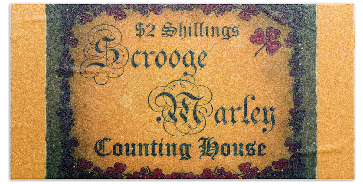 Dispatch Bath Towel featuring the digital art 1847 Scrooge Marley - 2 Shillings - Counting House Postage - Mail Art Post by Fred Larucci