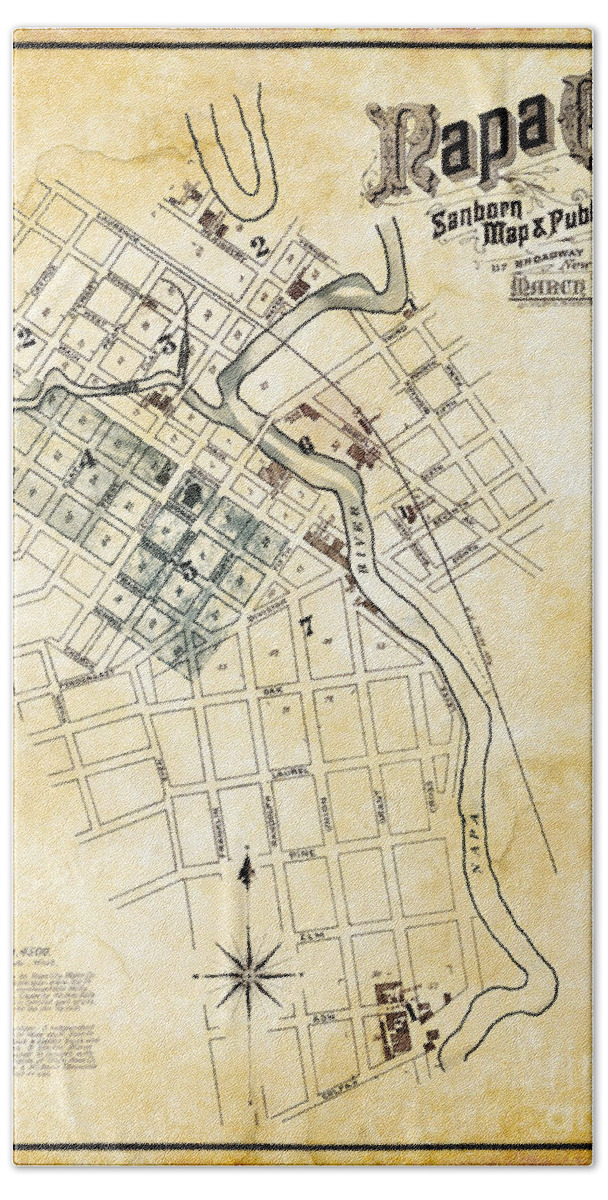 Napa City Bath Sheet featuring the photograph 1886 Napa City Map by Jon Neidert