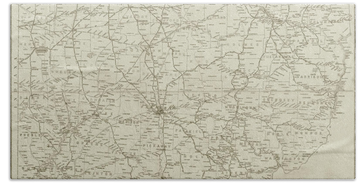 1898 Bath Towel featuring the photograph 1898 Historical Railroad map of Ohio in Sepia by Toby McGuire