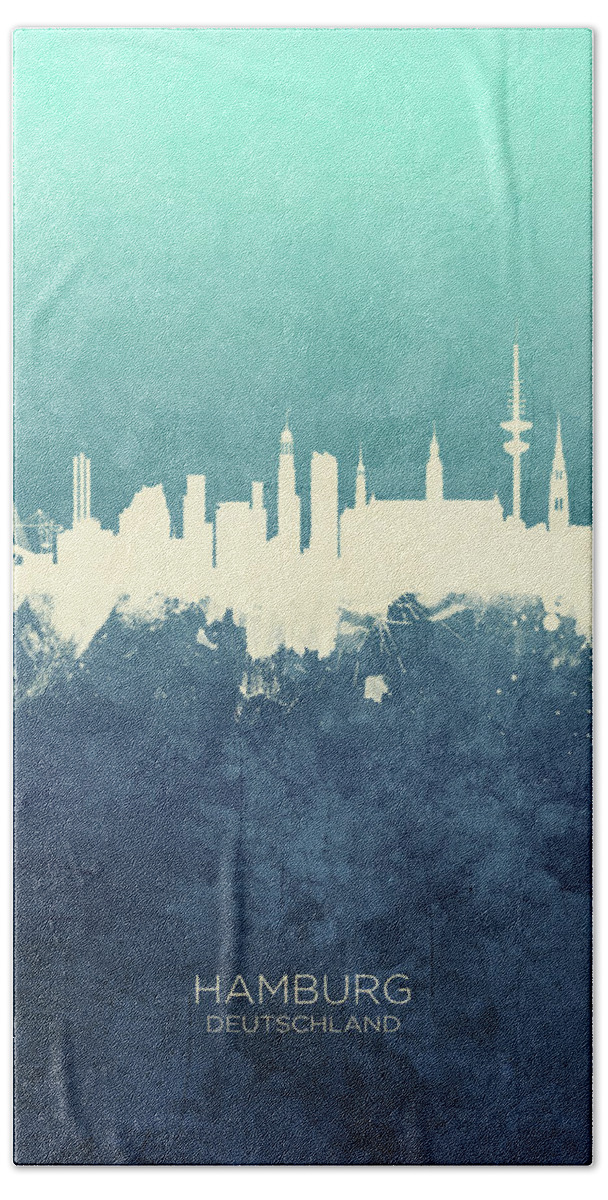 Hamburg Hand Towel featuring the digital art Hamburg Germany Skyline by Michael Tompsett