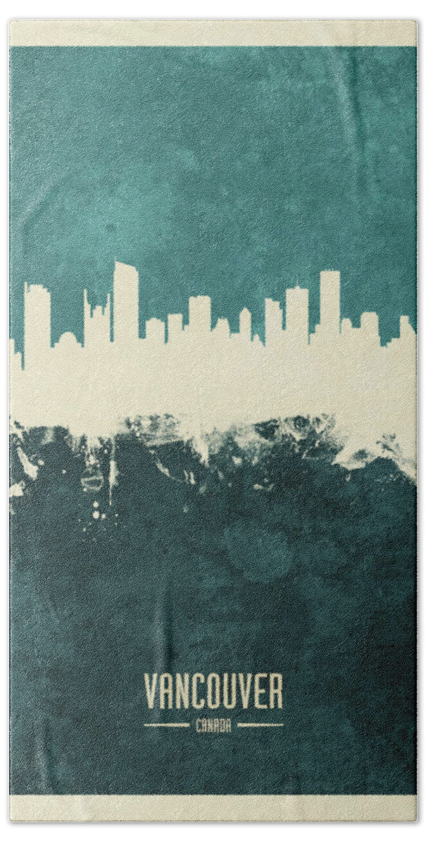 Vancouver Hand Towel featuring the digital art Vancouver Canada Skyline #19 by Michael Tompsett
