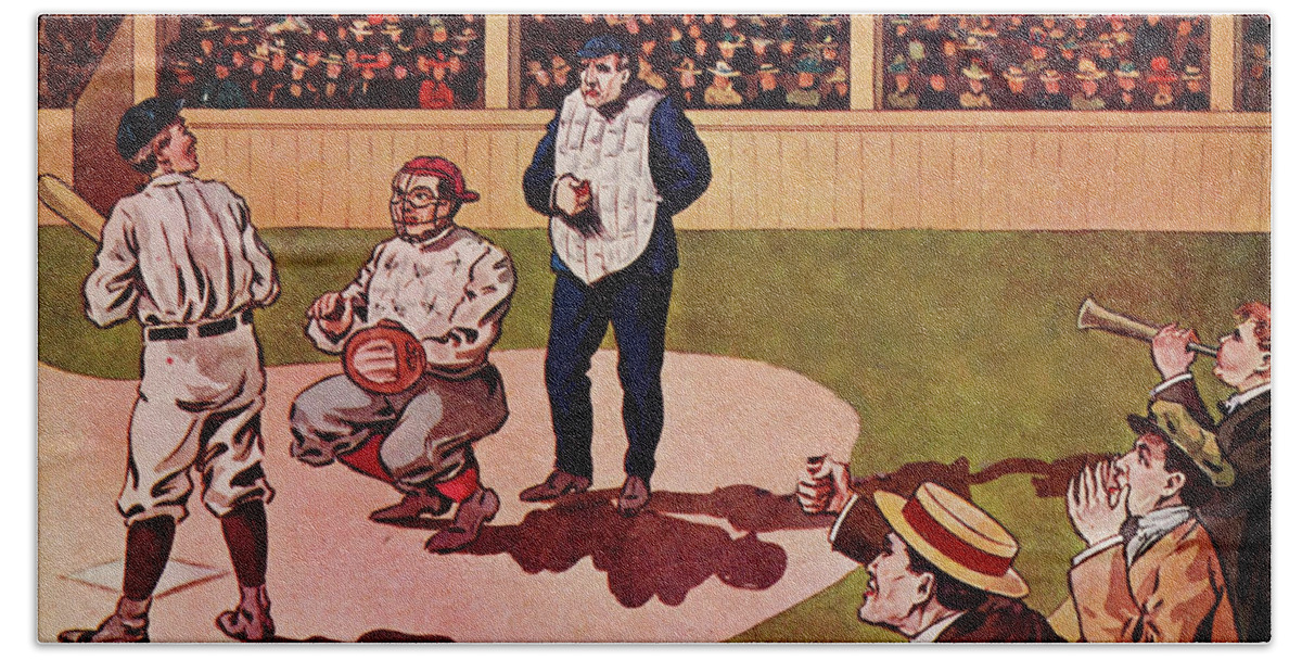Baseball Hand Towel featuring the mixed media 1909 Baseball Art by Row One Brand