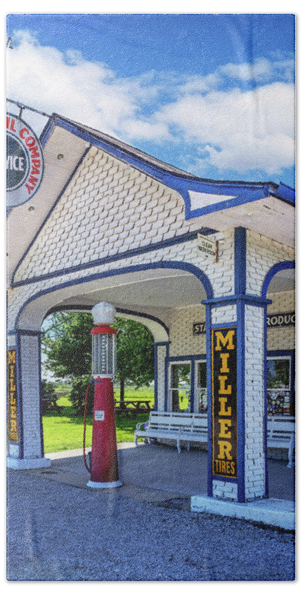 Standard Oil Gas Station Bath Towel featuring the photograph 1932 Standard Oil Gas Station - Route 66 - Odell, Illinois by Susan Rissi Tregoning