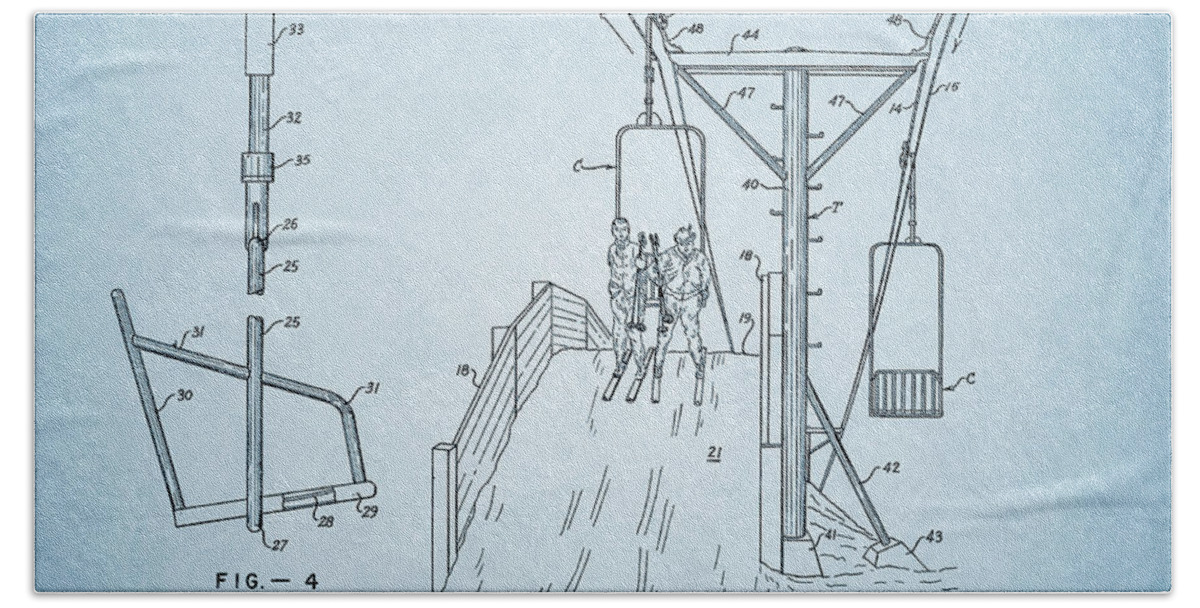 Ski Lift Bath Towel featuring the drawing 1952 Ski Lift Patent by Dan Sproul