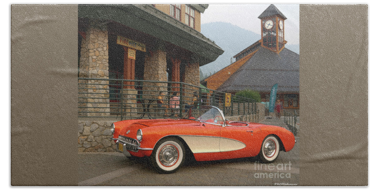 South Lake Tahoe Bath Towel featuring the photograph 1956 C1 Chevrolet Corvette by PROMedias US