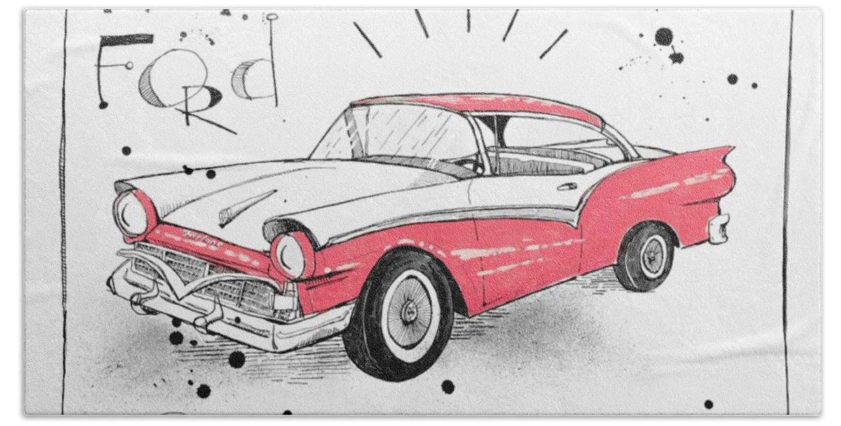  Hand Towel featuring the drawing 1957 Ford by Phil Mckenney