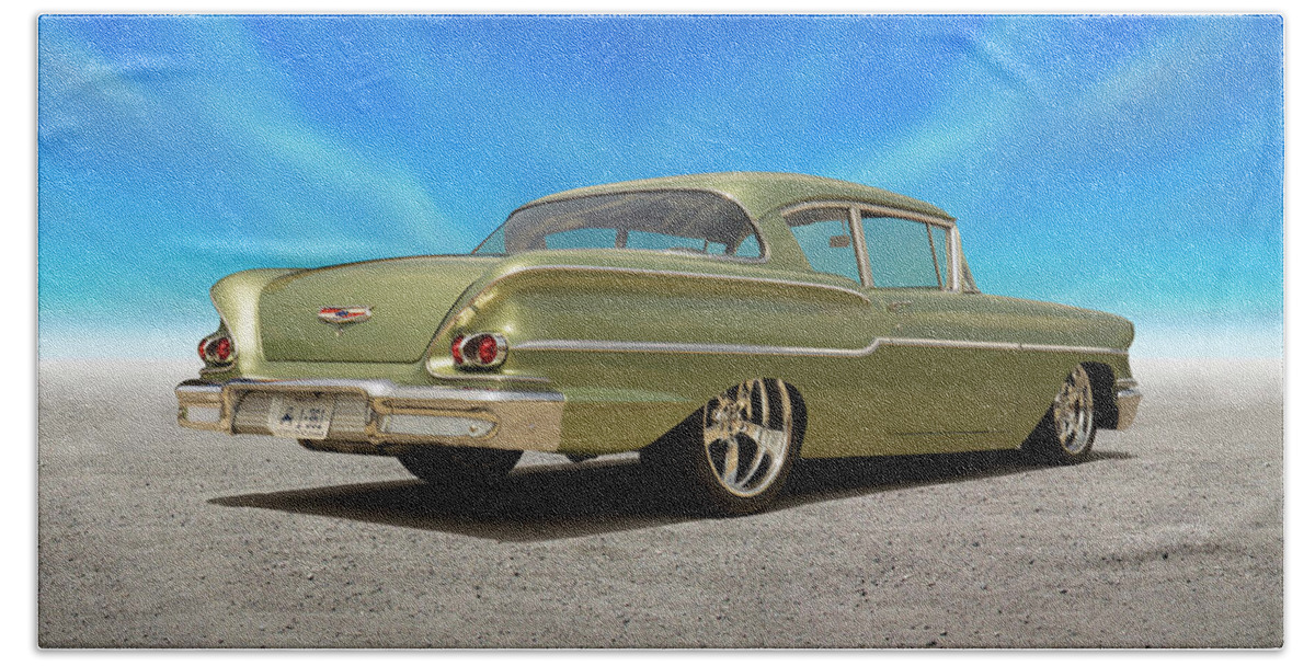 1958 Chevy Delray Bath Towel featuring the photograph 1958 Chevy Delray by Mike McGlothlen