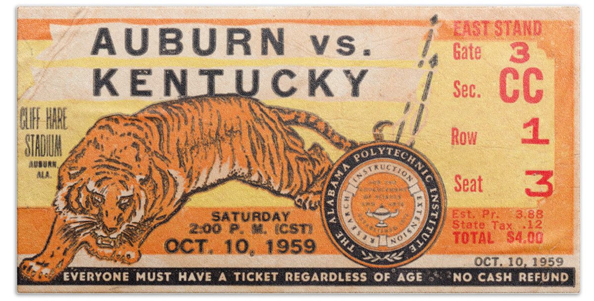 Auburn Bath Towel featuring the mixed media 1959 Auburn vs. Kentucky by Row One Brand