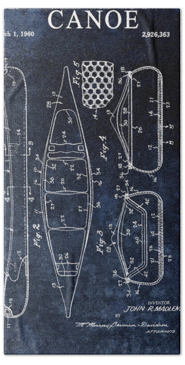 1960 Canoe Patent Bath Towel featuring the drawing 1960 Canoe Patent by Dan Sproul