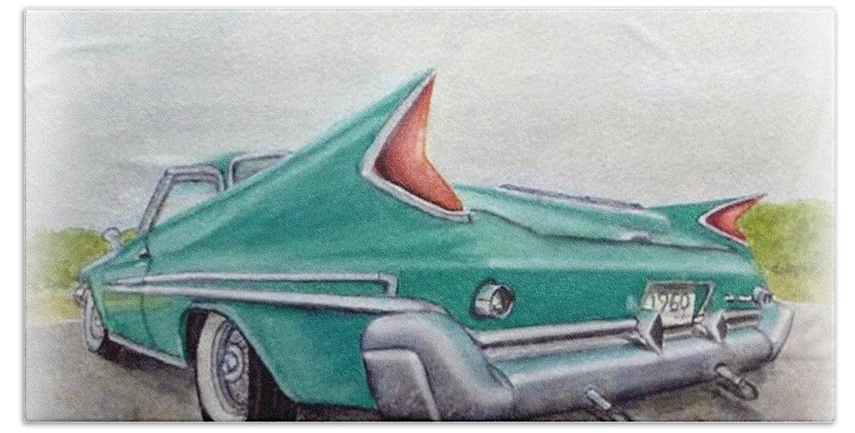 Car Hand Towel featuring the painting 1960 classic Saratoga Chrysler by Kelly Mills