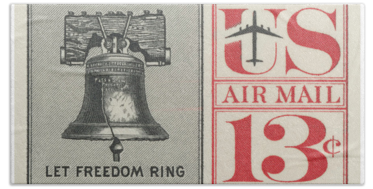1961 Hand Towel featuring the digital art 1961 Let Freedom Ring Stamp by Greg Joens