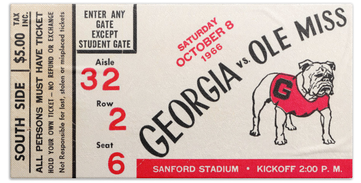 Georgia Bath Towel featuring the drawing 1966 Ole Miss vs. Georgia by Row One Brand