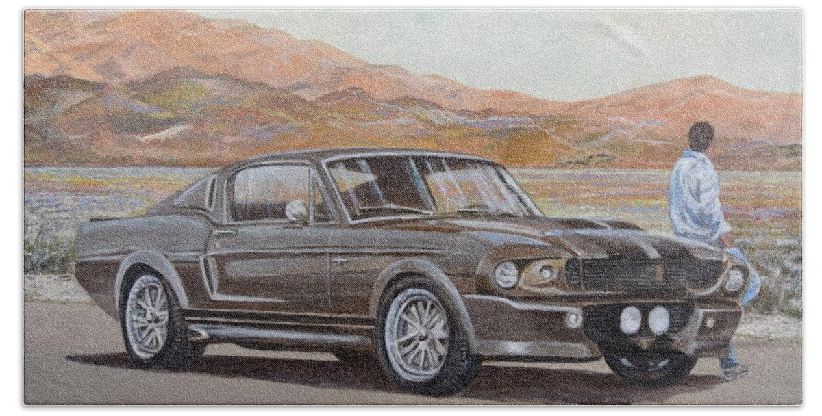 1967 Ford Mustang Fastback Bath Towel featuring the painting 1967 Ford Mustang Fastback by Sinisa Saratlic