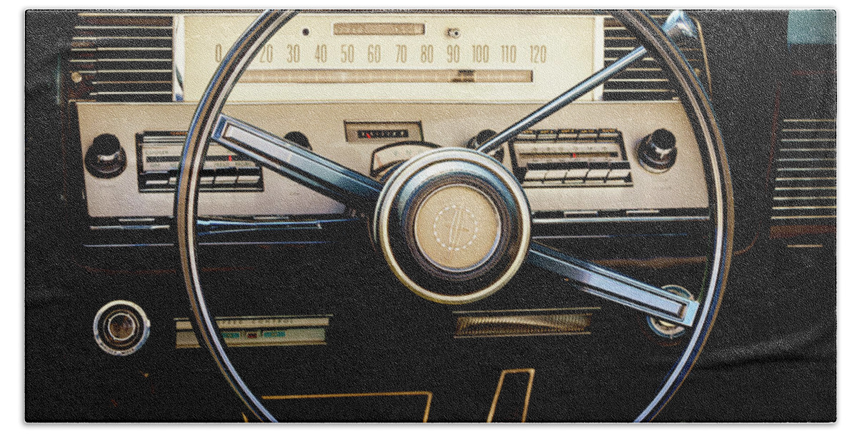 Automotive Bath Towel featuring the photograph 1967 Lincoln Steering and Dash by Dennis Hedberg
